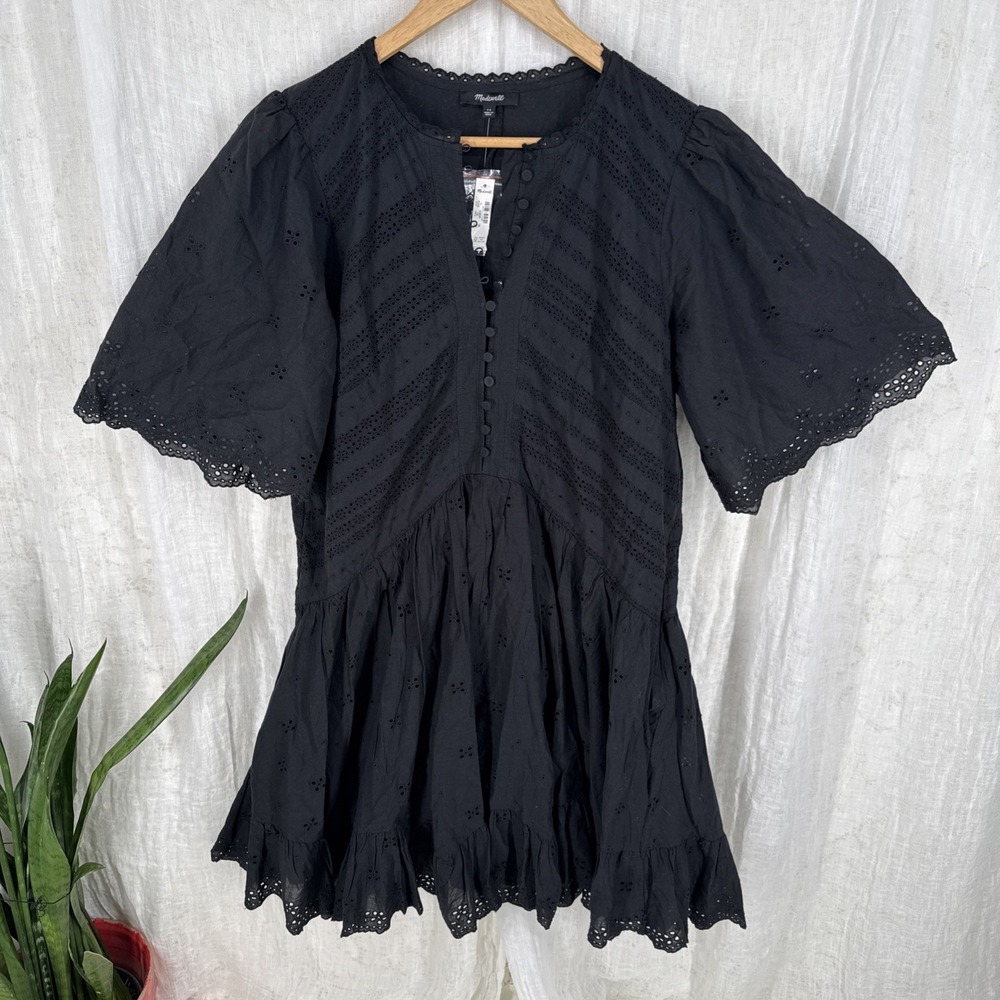 Madewell Eyelet Flutter Sleeve Mini Dress Womens Size 14 Boho Cottagecore Cotton